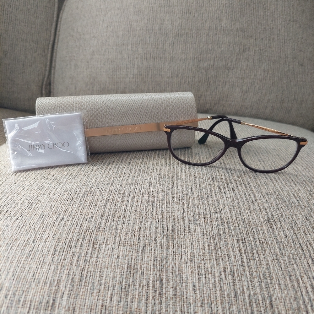 Jimmy Choo Chic Gold and Brown Glasses With Case - Picture 2 of 8
